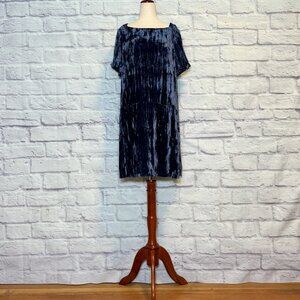 Anthropologie Floreat Navy Blue Crushed Velvet Shift Dress